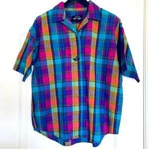 Uniquely RARE Vintage Dockers Bright Plaid Print Button Up Dress Shirt | Size: S